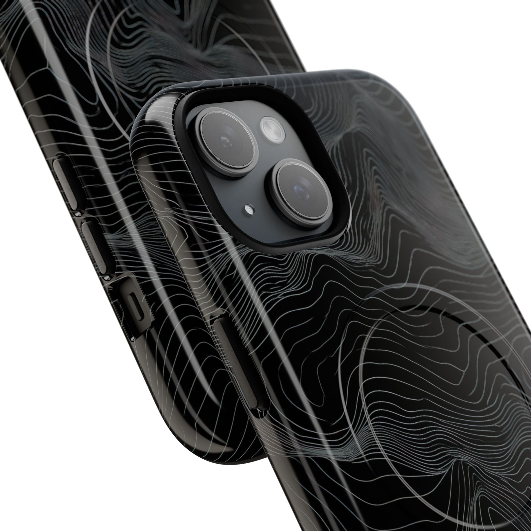 Black Tough 2.0 Magsafe Phone Case for iPhone - Obsidian Topo Wireframe
