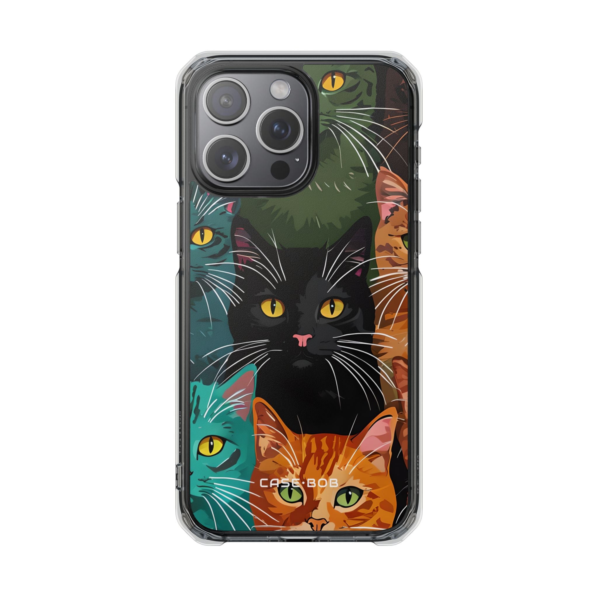 Teal Cat Grid iPhone 15 Pro Max Case - Impact