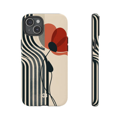 Beige Tough Phone Case for iPhone - Crimson Line Bloom