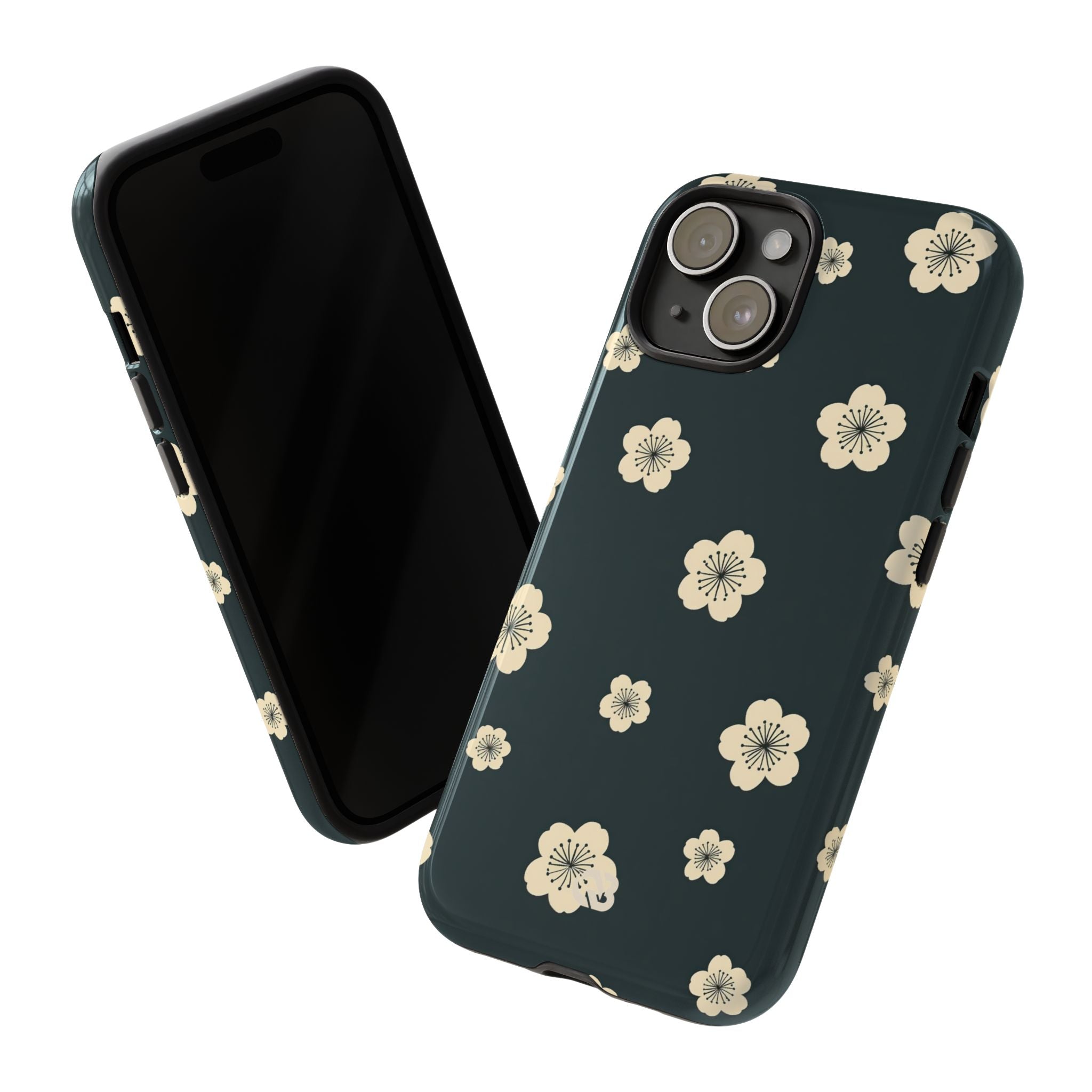 Teal Tough Phone Case for iPhone - Obsidian Cream Petals