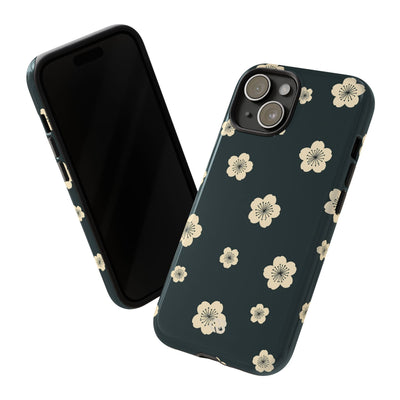 Teal Tough Phone Case for iPhone - Obsidian Cream Petals