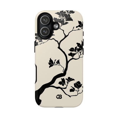 Beige Tough Phone Case for iPhone - Obsidian Bonsai Silhouette