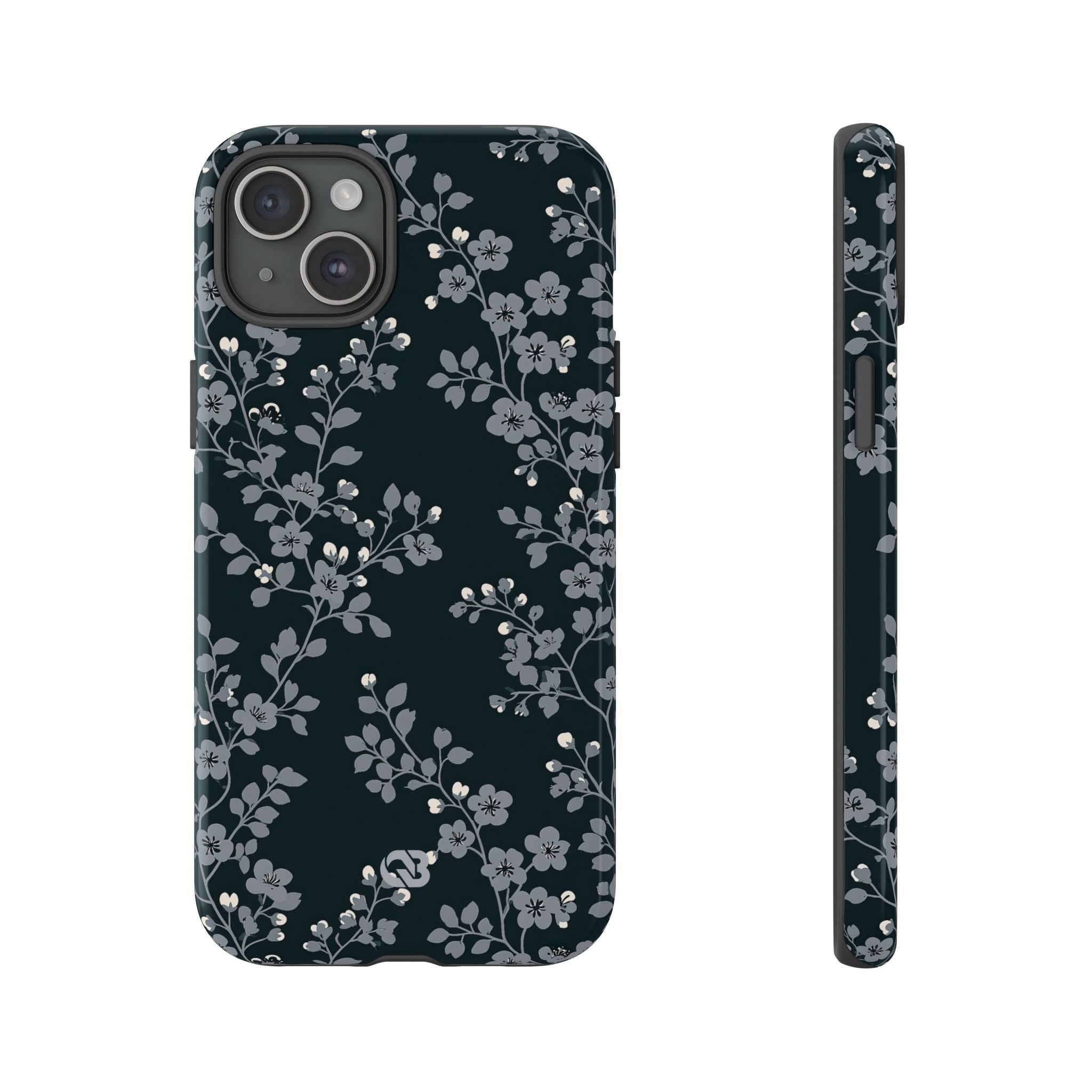 Black Tough Phone Case for iPhone - Midnight Slate Blossom