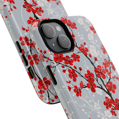 Grey Tough 2.0 Magsafe Phone Case for iPhone - Crimson Sakura Slate