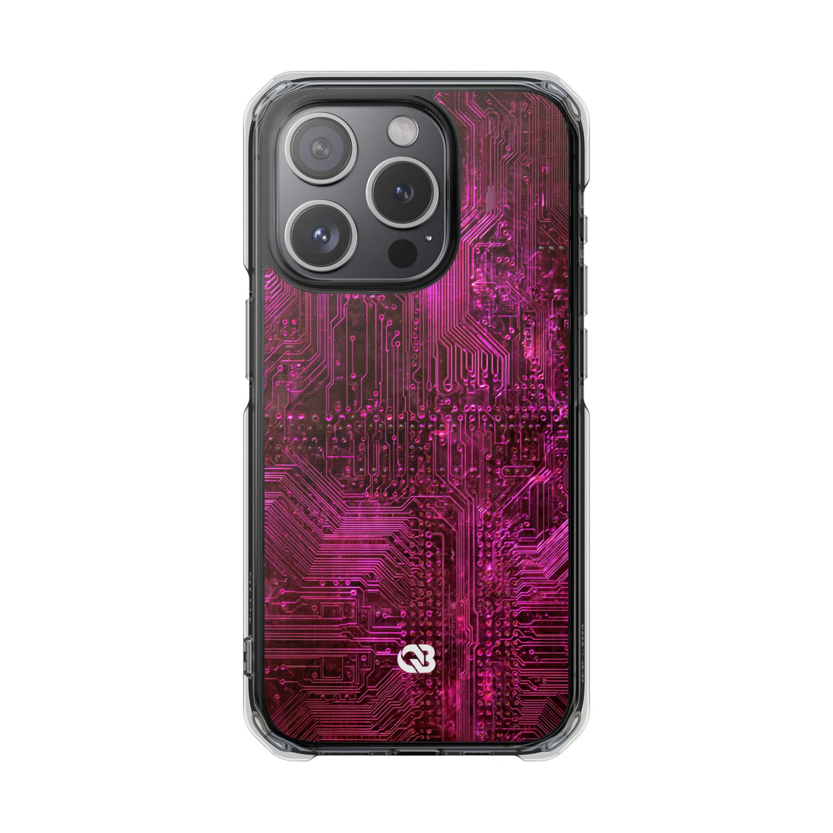 Magenta Circuit Trace · Clear Impact Magnetic Phone Case for iPhone · Pink