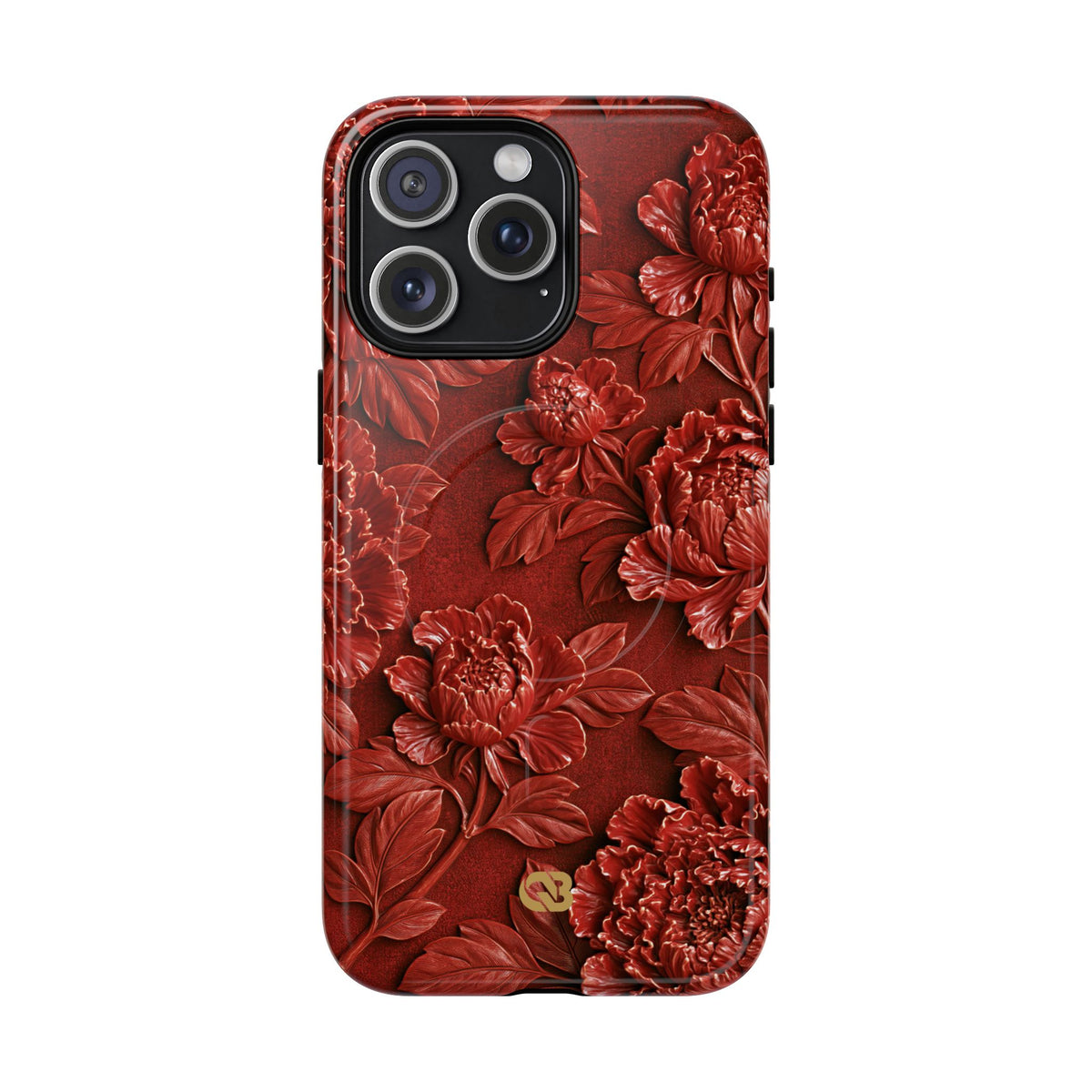 Cinnabar Peony Relief · Tough 2.0 Magnetic Phone Case for iPhone · Red