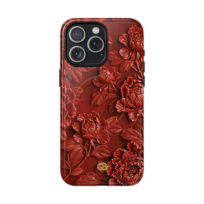 Cinnabar Peony Relief · Tough 2.0 Magnetic Phone Case for iPhone · Red