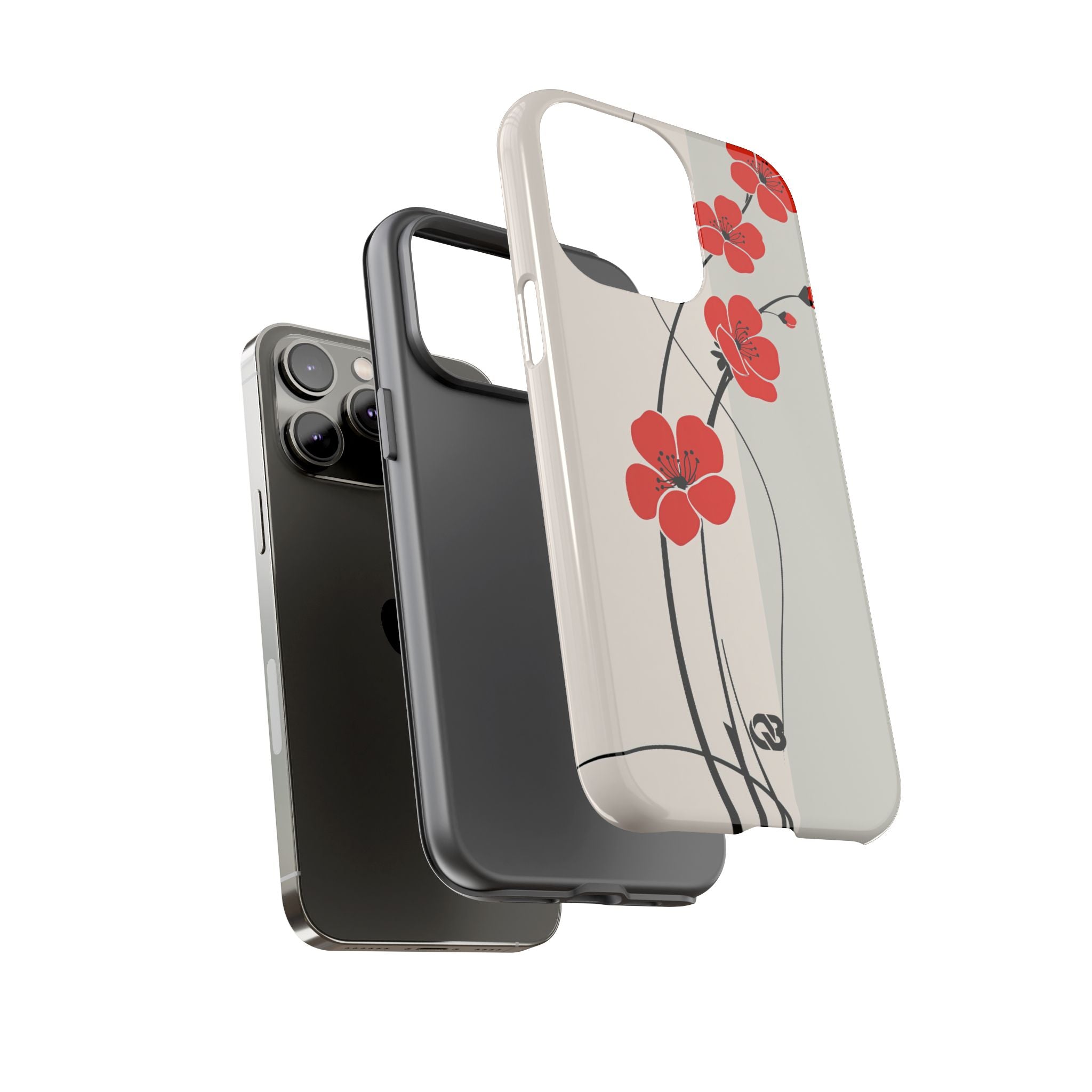 Red Tough Phone Case for iPhone - Crimson Plum Ink