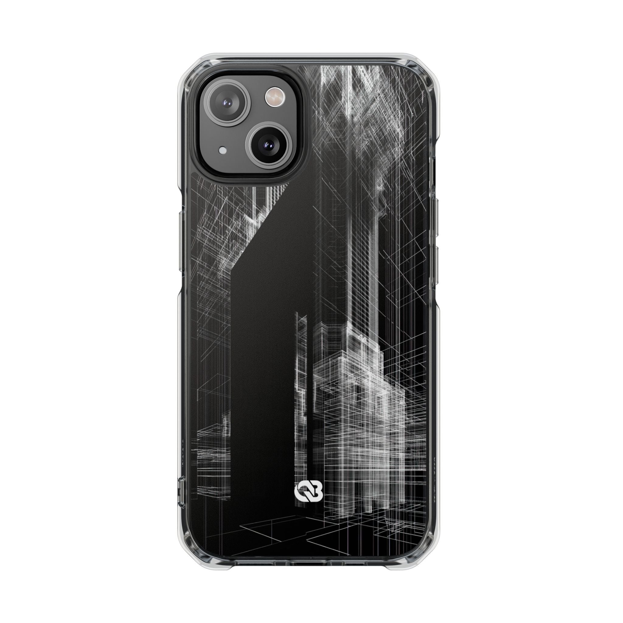 Black Impact MagSafe Phone Case for iPhone - Ghost Urban Wireframe