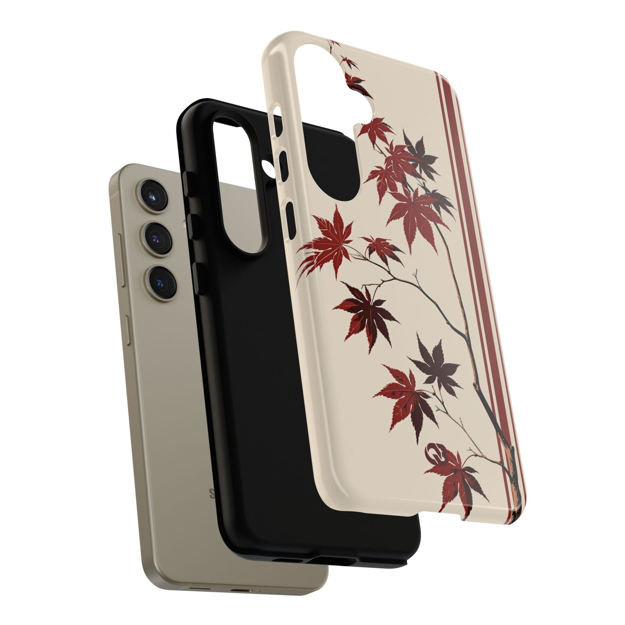 Red Tough Phone Case for Samsung - Crimson Momiji Stripe