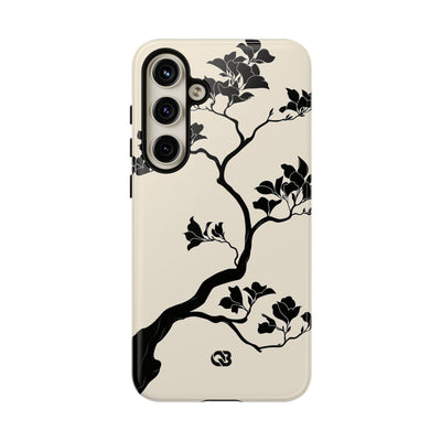 Beige Tough Phone Case for Samsung - Obsidian Bonsai Silhouette