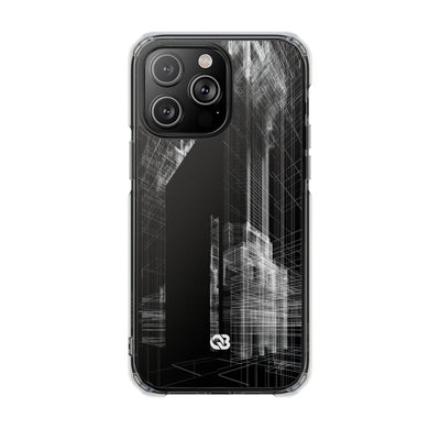 Black Impact MagSafe Phone Case for iPhone - Ghost Urban Wireframe