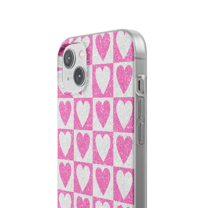 Glitter Heart Grid iPhone 14 Plus Case - Soft