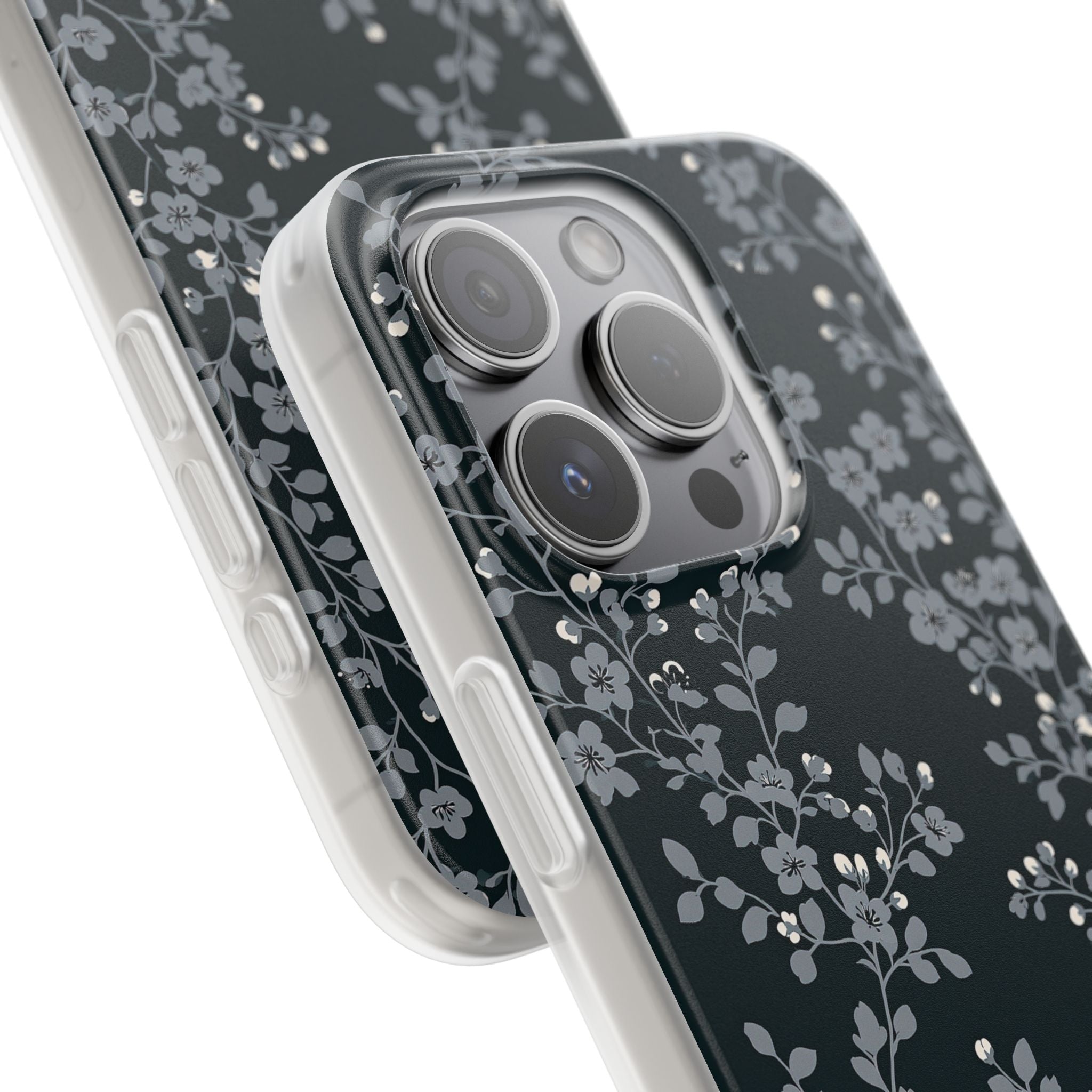 Black Lite Phone Case for iPhone - Midnight Slate Blossom