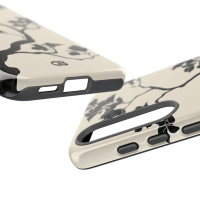 Beige Tough Phone Case for Samsung - Obsidian Bonsai Silhouette