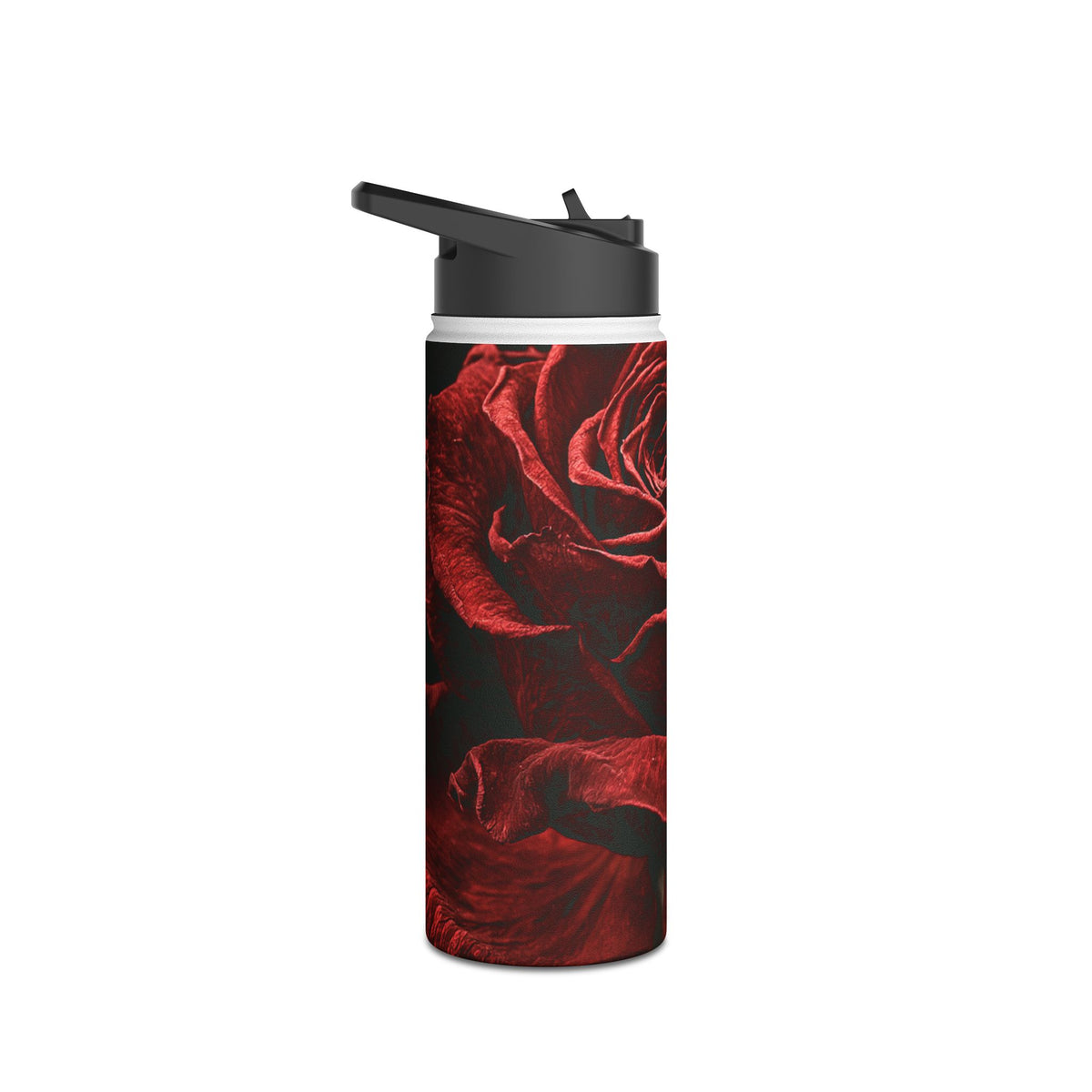 Crimson Noir Rose · Insulated Water Bottle · Black