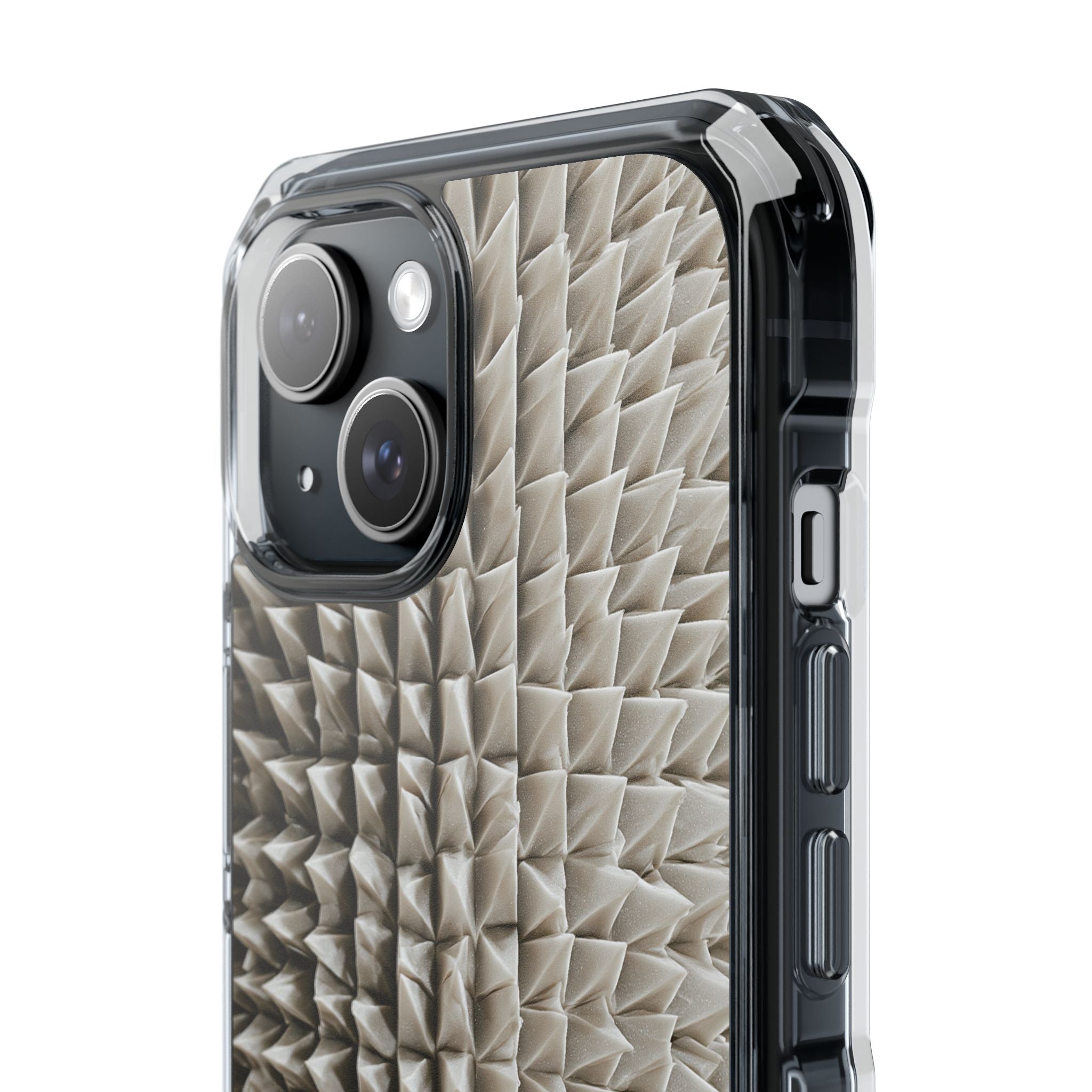 Beige Impact MagSafe Phone Case for iPhone - Bone Spiked Grid