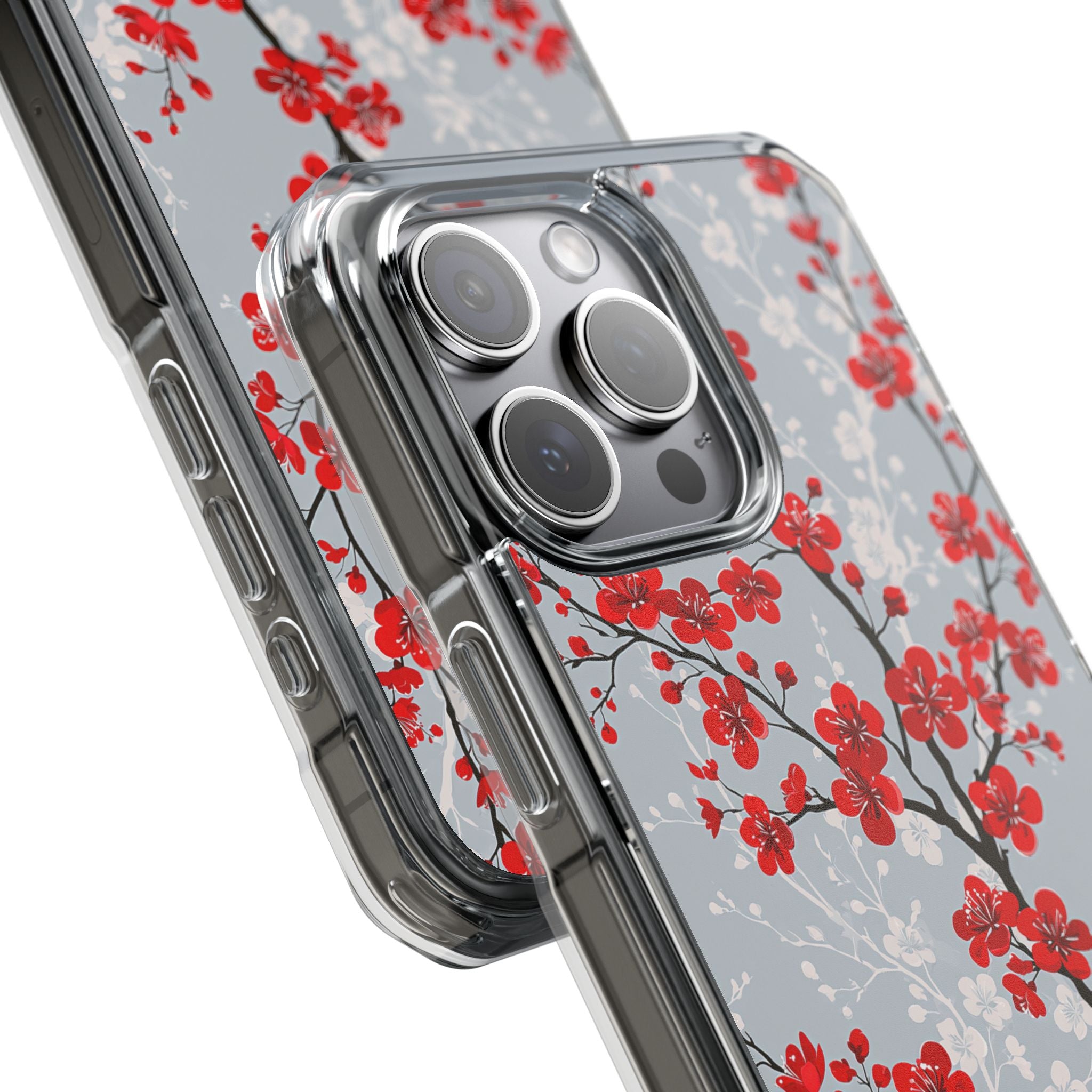Grey Impact MagSafe Phone Case for iPhone - Crimson Sakura Slate