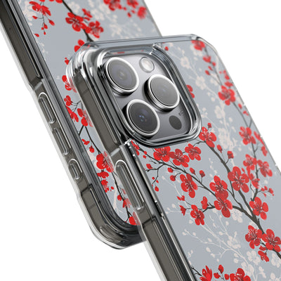 Grey Impact MagSafe Phone Case for iPhone - Crimson Sakura Slate