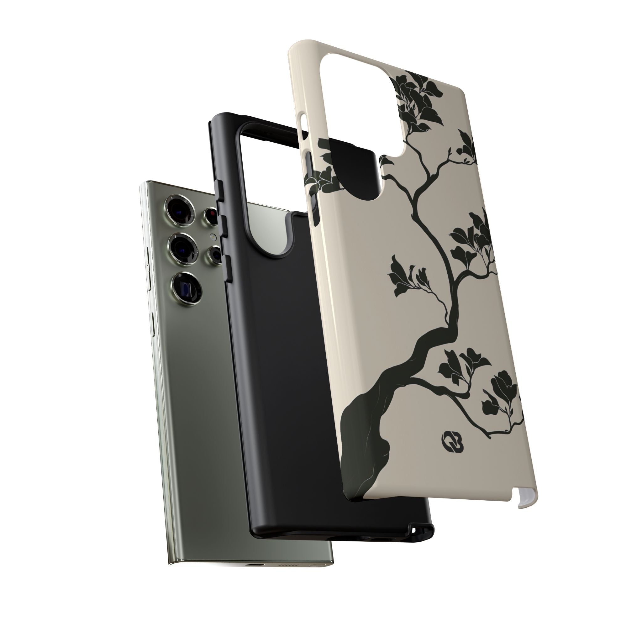 Beige Tough Phone Case for Samsung - Obsidian Bonsai Silhouette