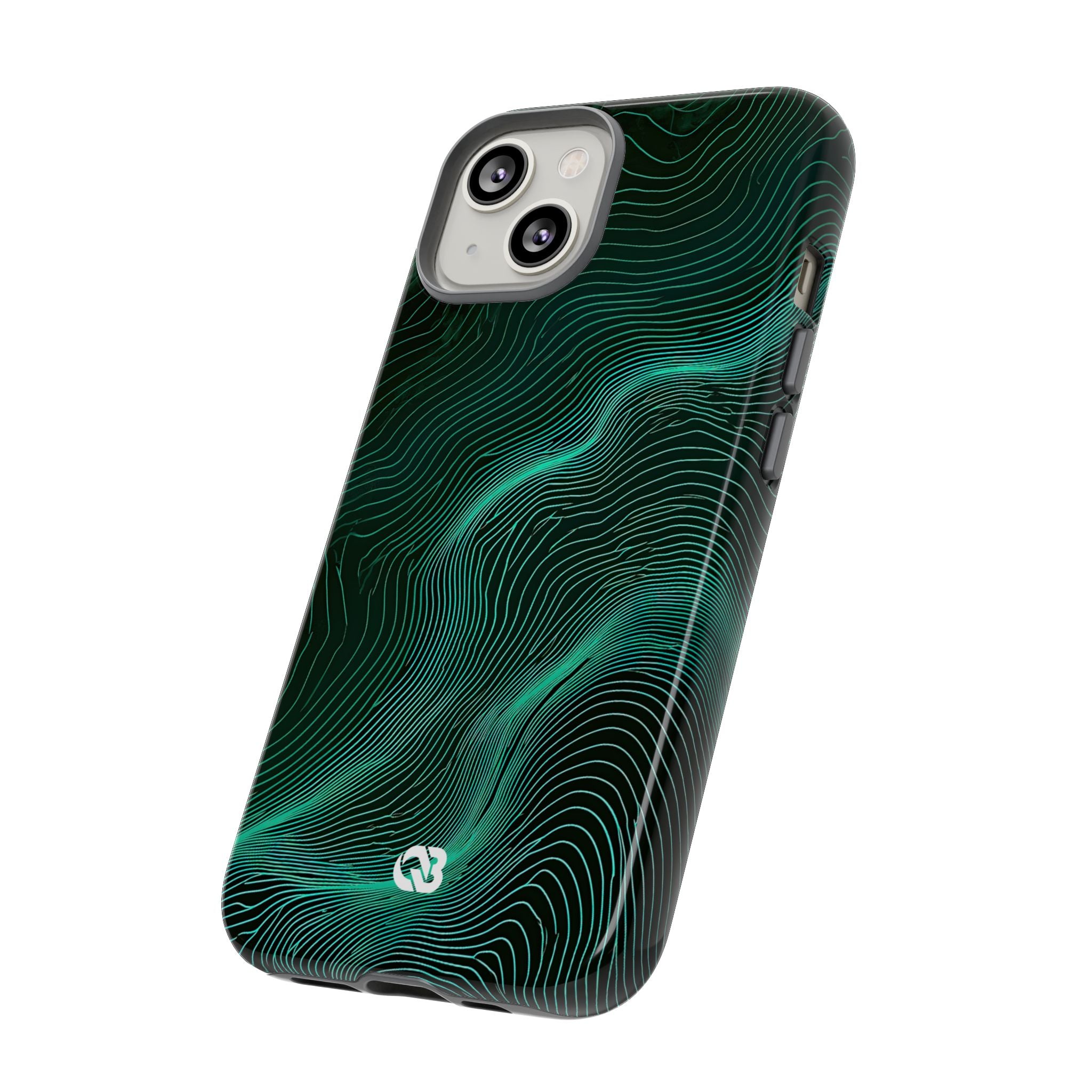 Teal Tough Phone Case for iPhone - Neon Jade Contour