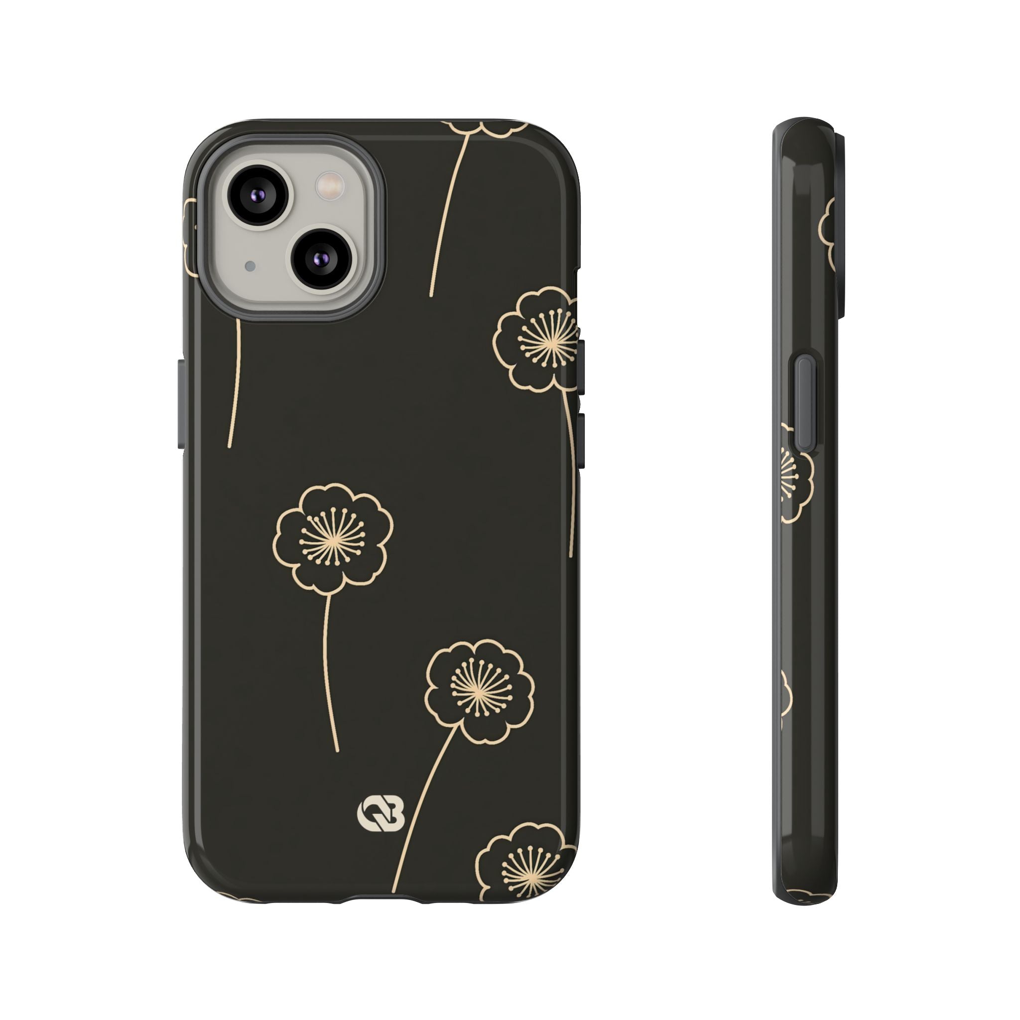 Black Tough Phone Case for iPhone - Obsidian Sand Petals
