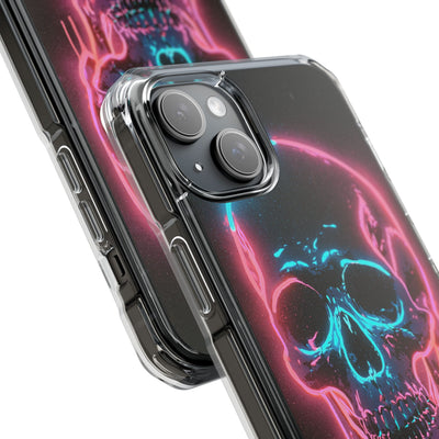 Neon Drip Skull · Clear Impact Magnetic Phone Case for iPhone · Black