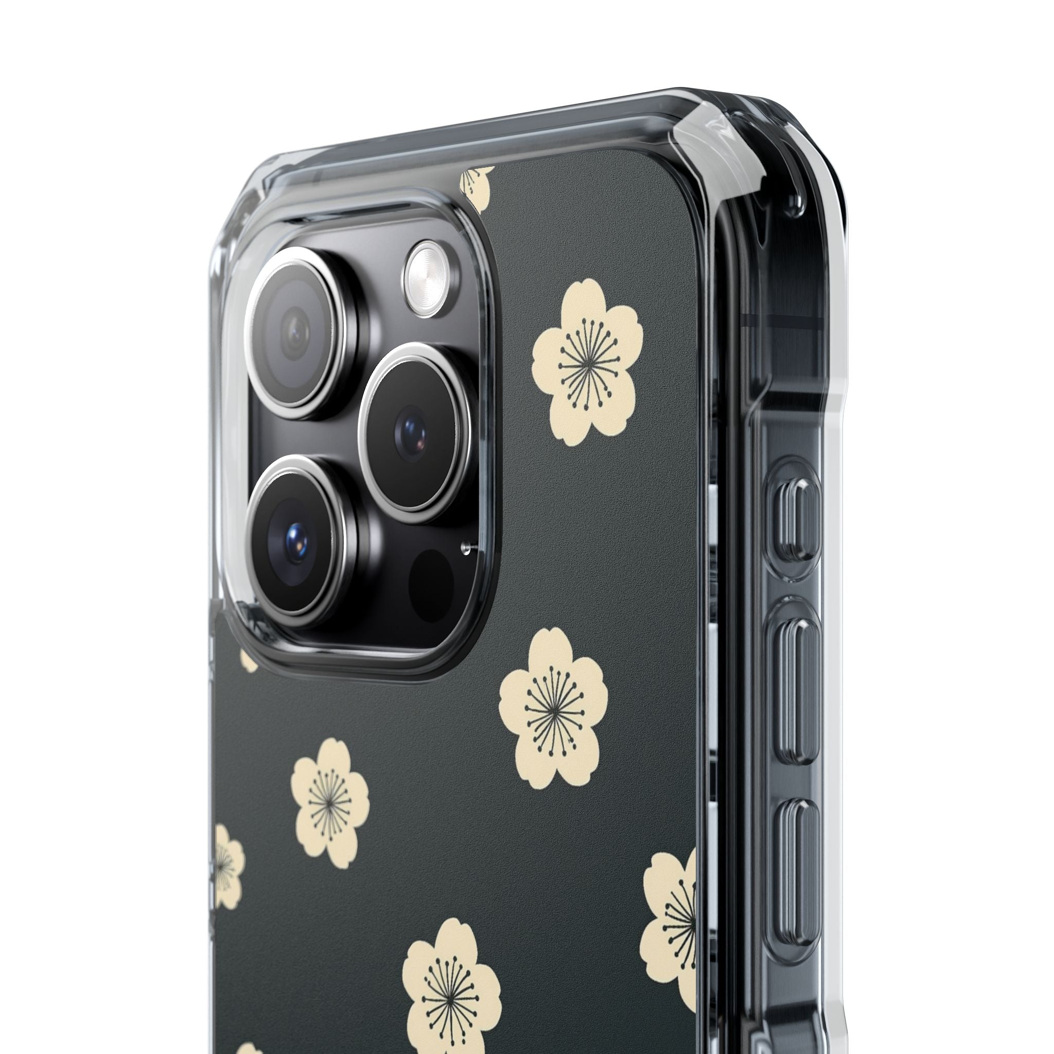Teal Impact MagSafe Phone Case for iPhone - Obsidian Cream Petals