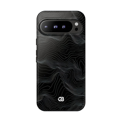 Black Tough Phone Case for Google Pixel - Obsidian Topo Wireframe