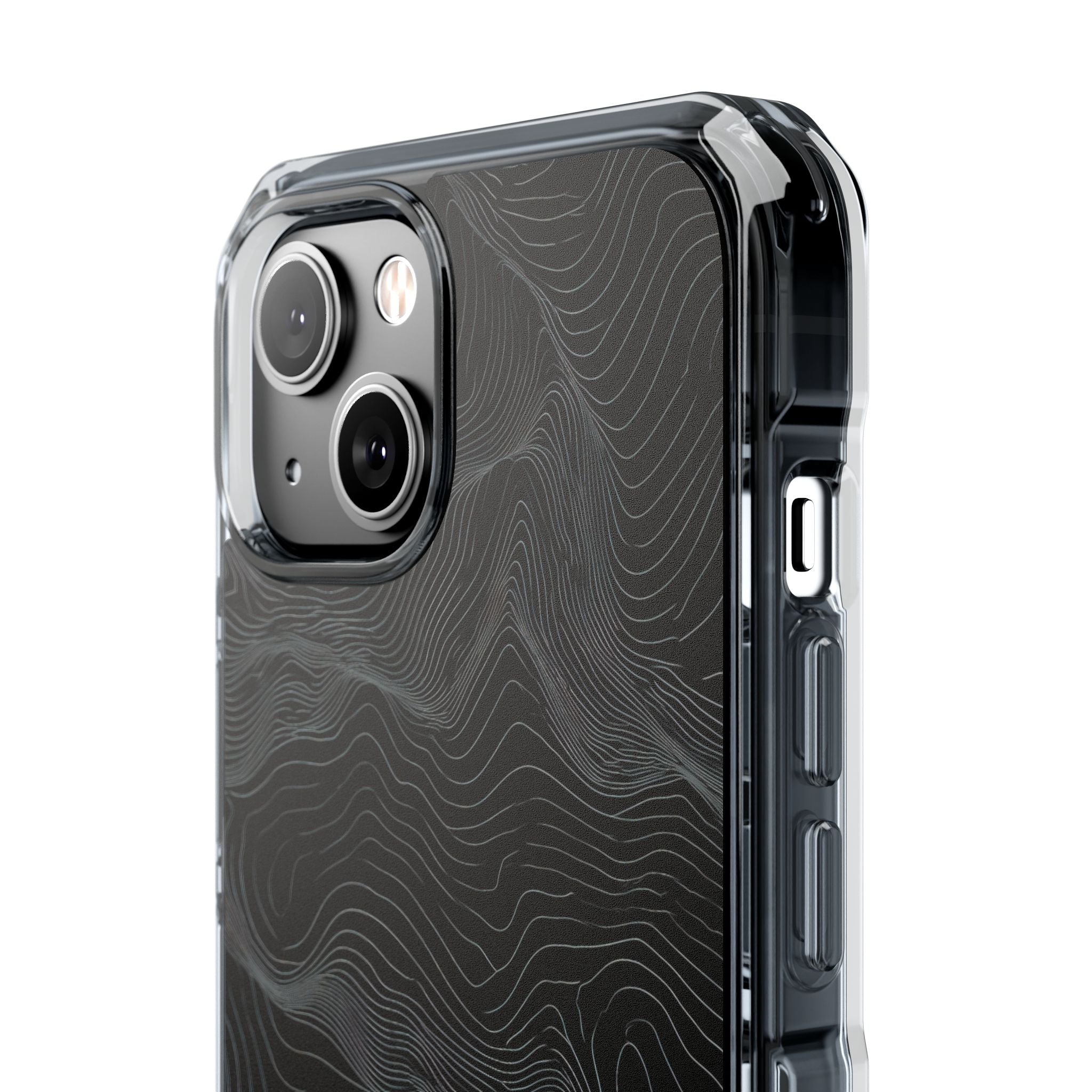 Black Impact MagSafe Phone Case for iPhone - Obsidian Topo Wireframe