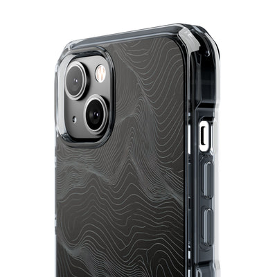 Black Impact MagSafe Phone Case for iPhone - Obsidian Topo Wireframe