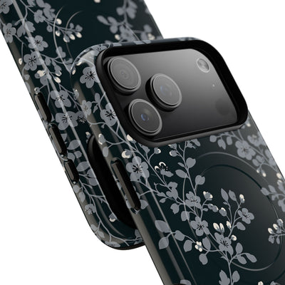 Black Tough 2.0 Magsafe Phone Case for iPhone - Midnight Slate Blossom