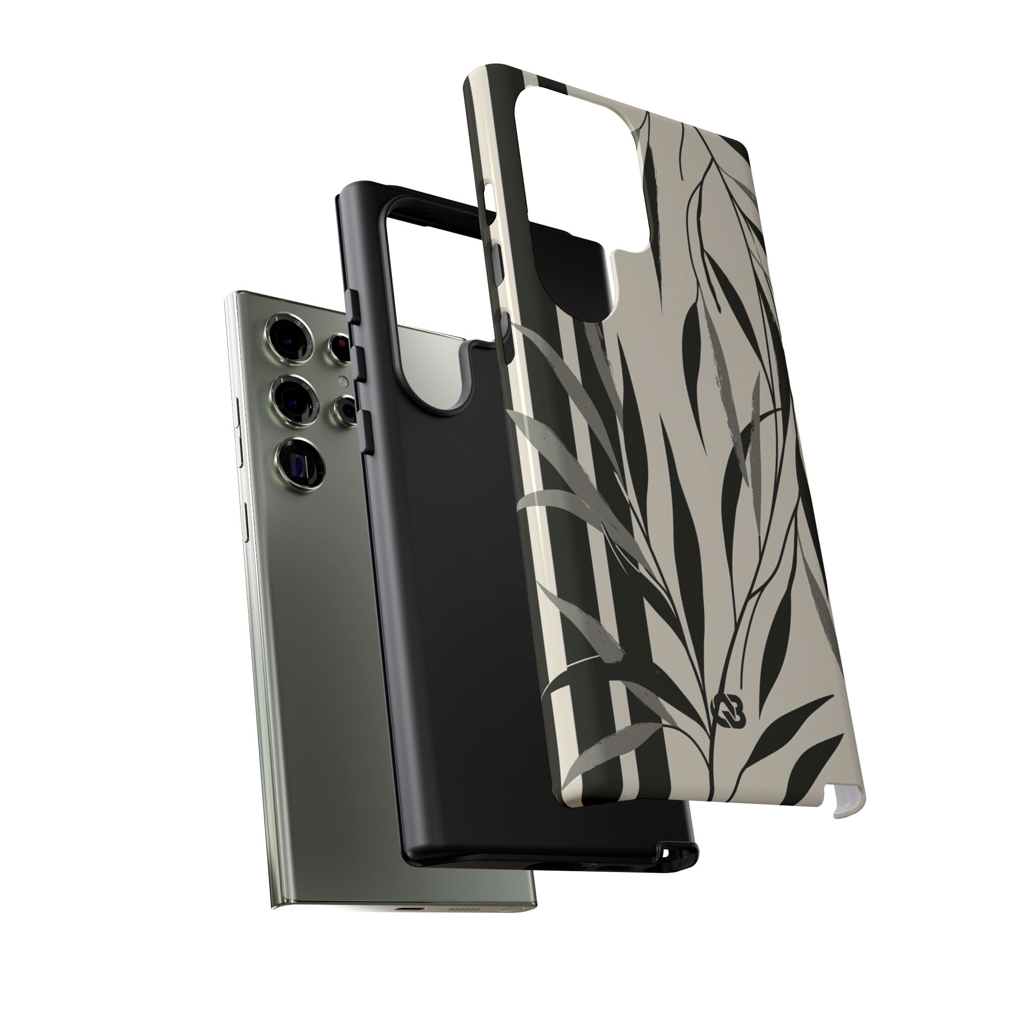 Beige Tough Phone Case for Samsung - Soot Leaf Sketch