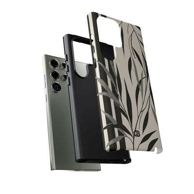 Beige Tough Phone Case for Samsung - Soot Leaf Sketch