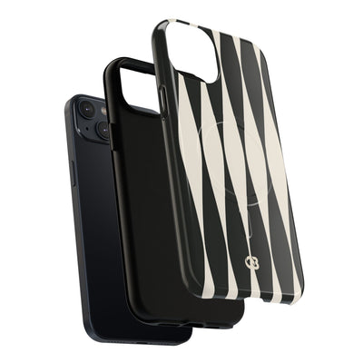 Black Tough 2.0 Magsafe Phone Case for iPhone - Ivory Spindle Grid