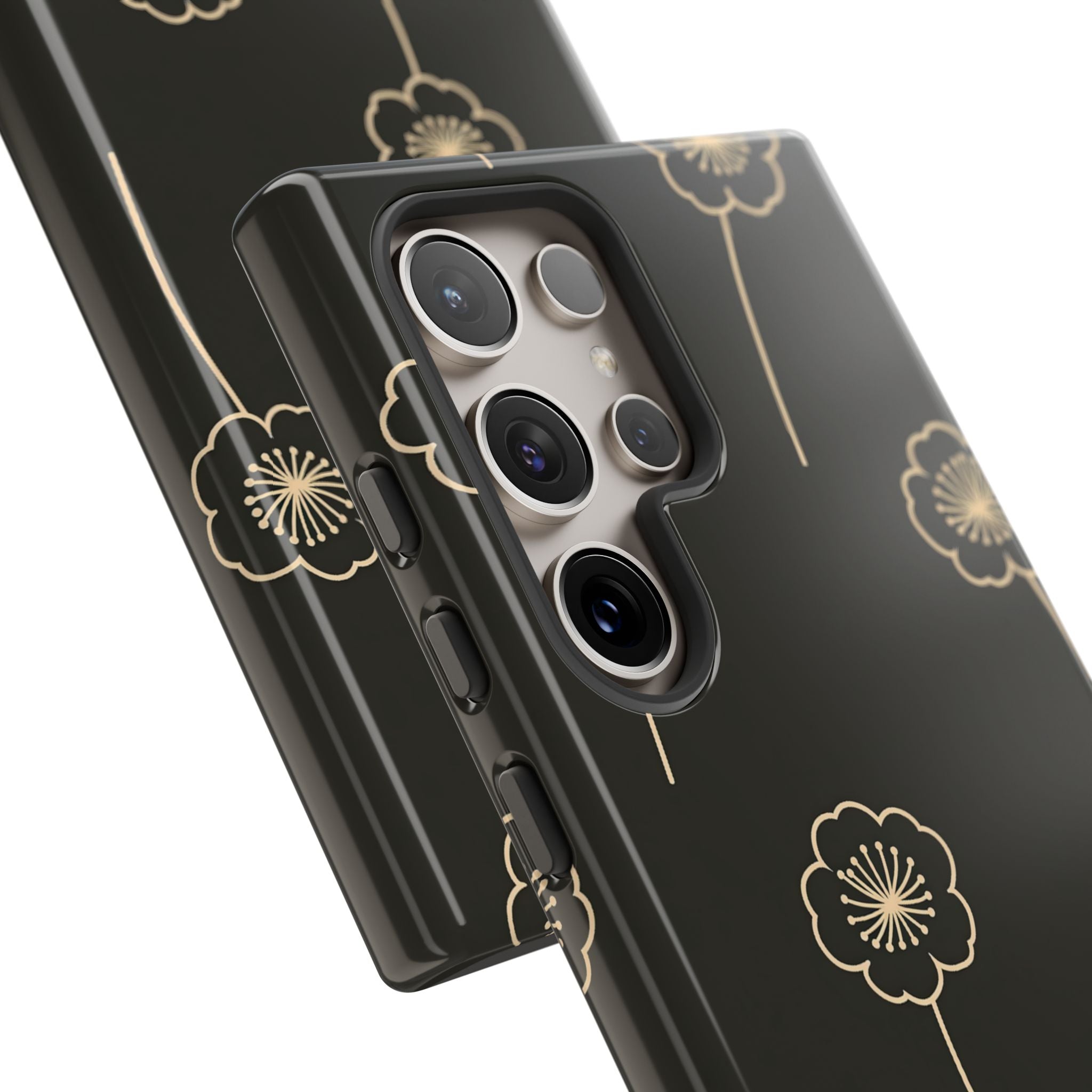 Black Tough Phone Case for Samsung - Obsidian Sand Petals