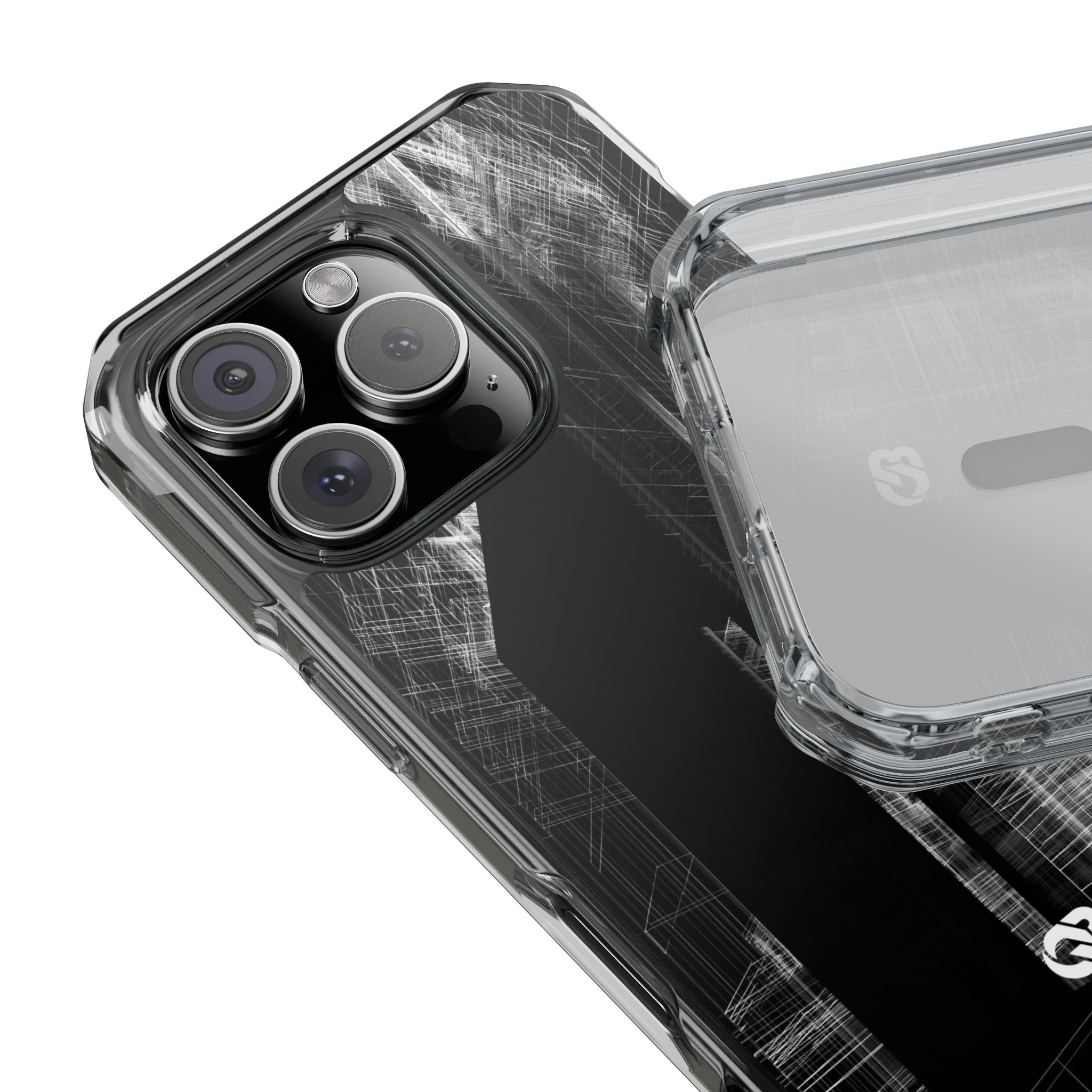 Black Impact MagSafe Phone Case for iPhone - Ghost Urban Wireframe
