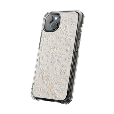 White Impact MagSafe Phone Case for iPhone - Alabaster Floral Relief