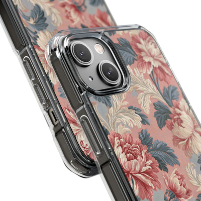 Blush Peony Jacquard · Clear Impact Magnetic Phone Case for iPhone ·  Pink