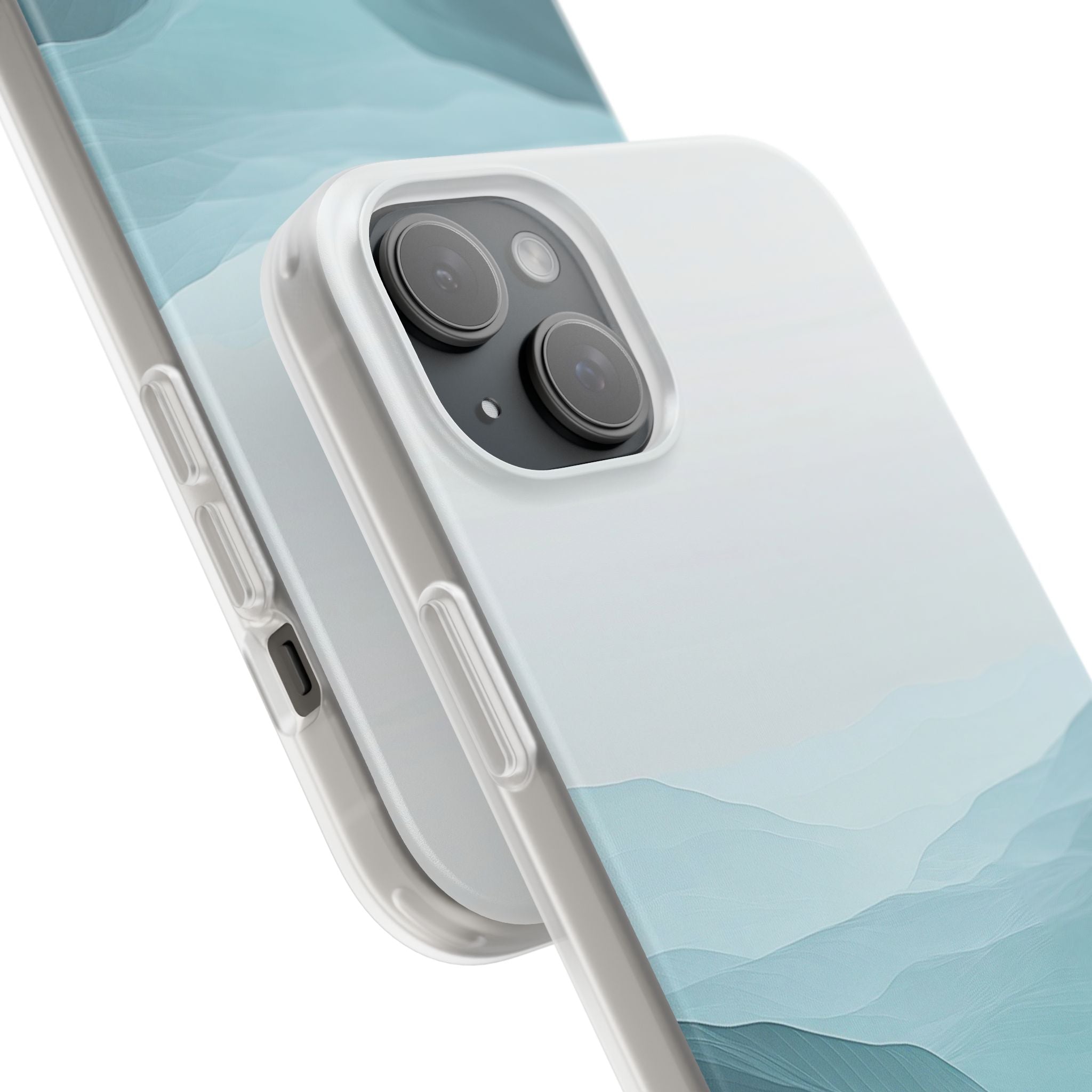 Teal Mist Mountains iPhone 15 Plus Skal - Mjukt