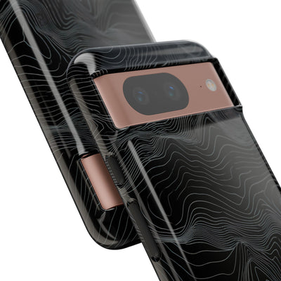 Black Tough Phone Case for Google Pixel - Obsidian Topo Wireframe