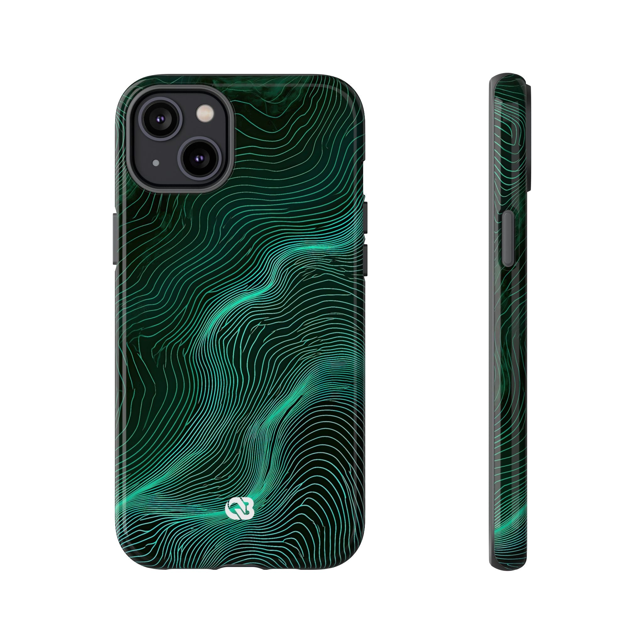 Teal Tough Phone Case for iPhone - Neon Jade Contour