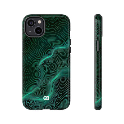Teal Tough Phone Case for iPhone - Neon Jade Contour