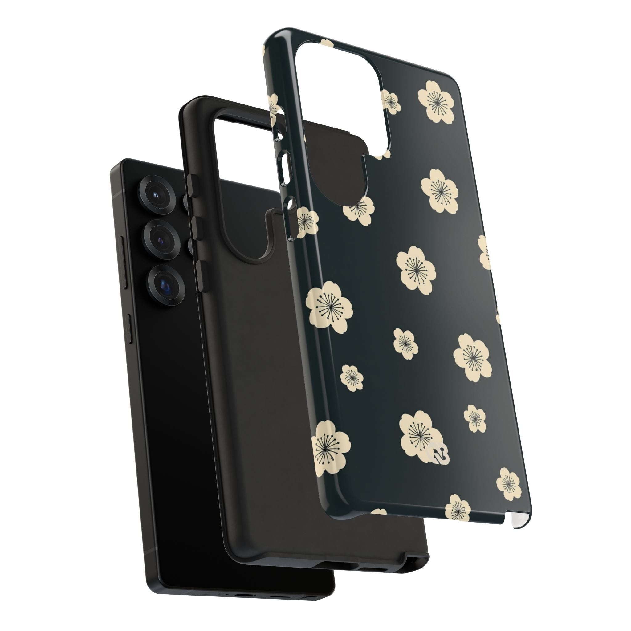 Teal Tough Phone Case for Samsung - Obsidian Cream Petals