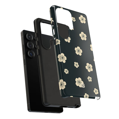 Teal Tough Phone Case for Samsung - Obsidian Cream Petals