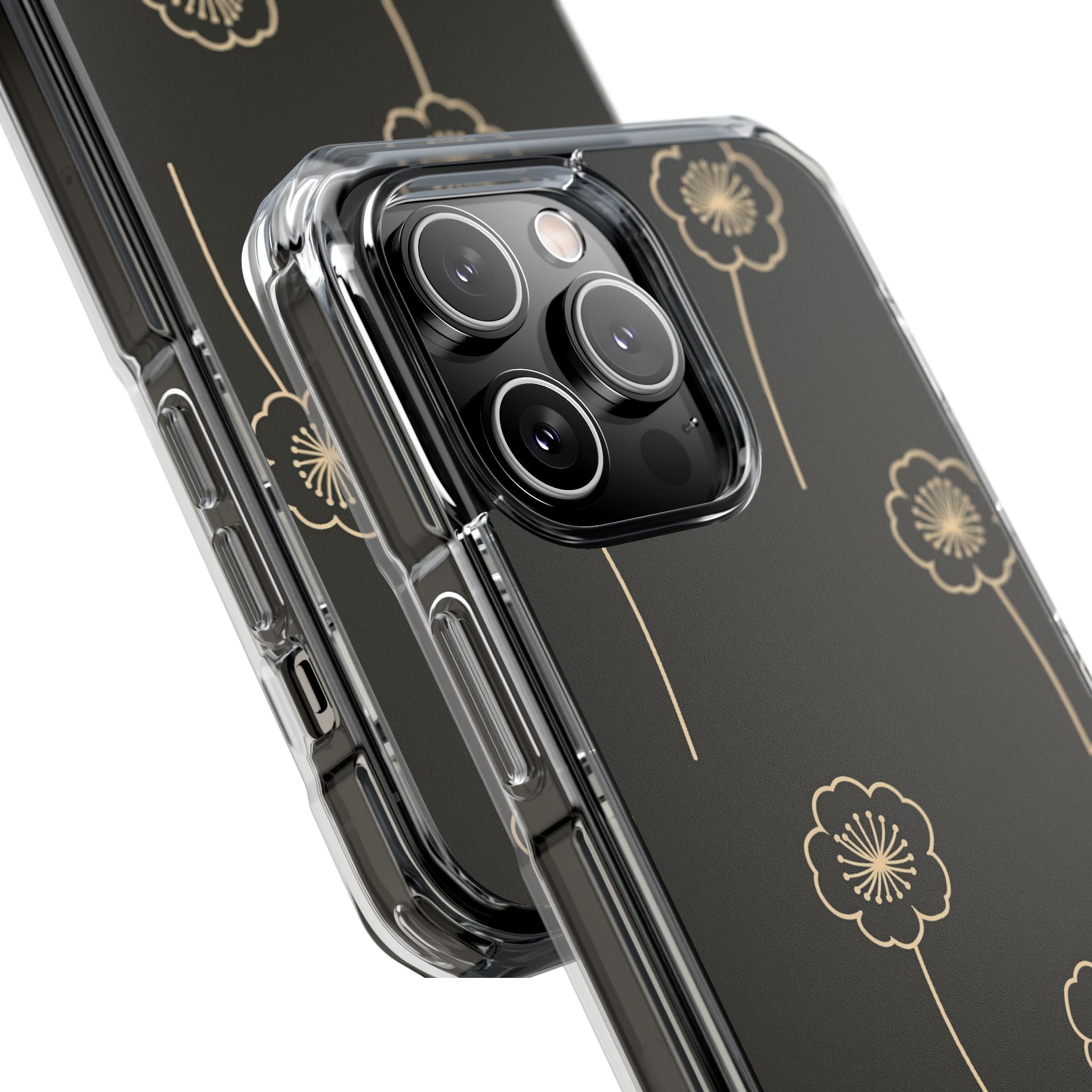 Black Impact MagSafe Phone Case for iPhone - Obsidian Sand Petals