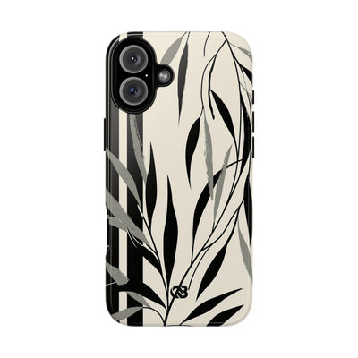 Beige Tough Phone Case for iPhone - Soot Leaf Sketch