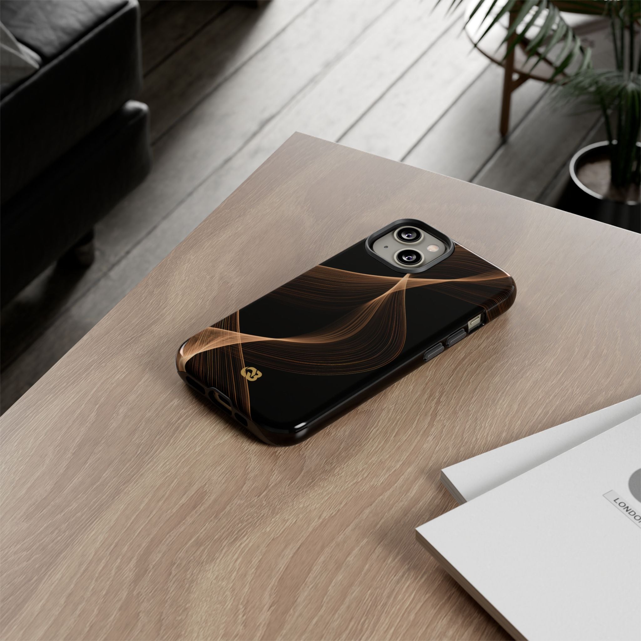 Brown Tough Phone Case for iPhone - Copper Silk Wave