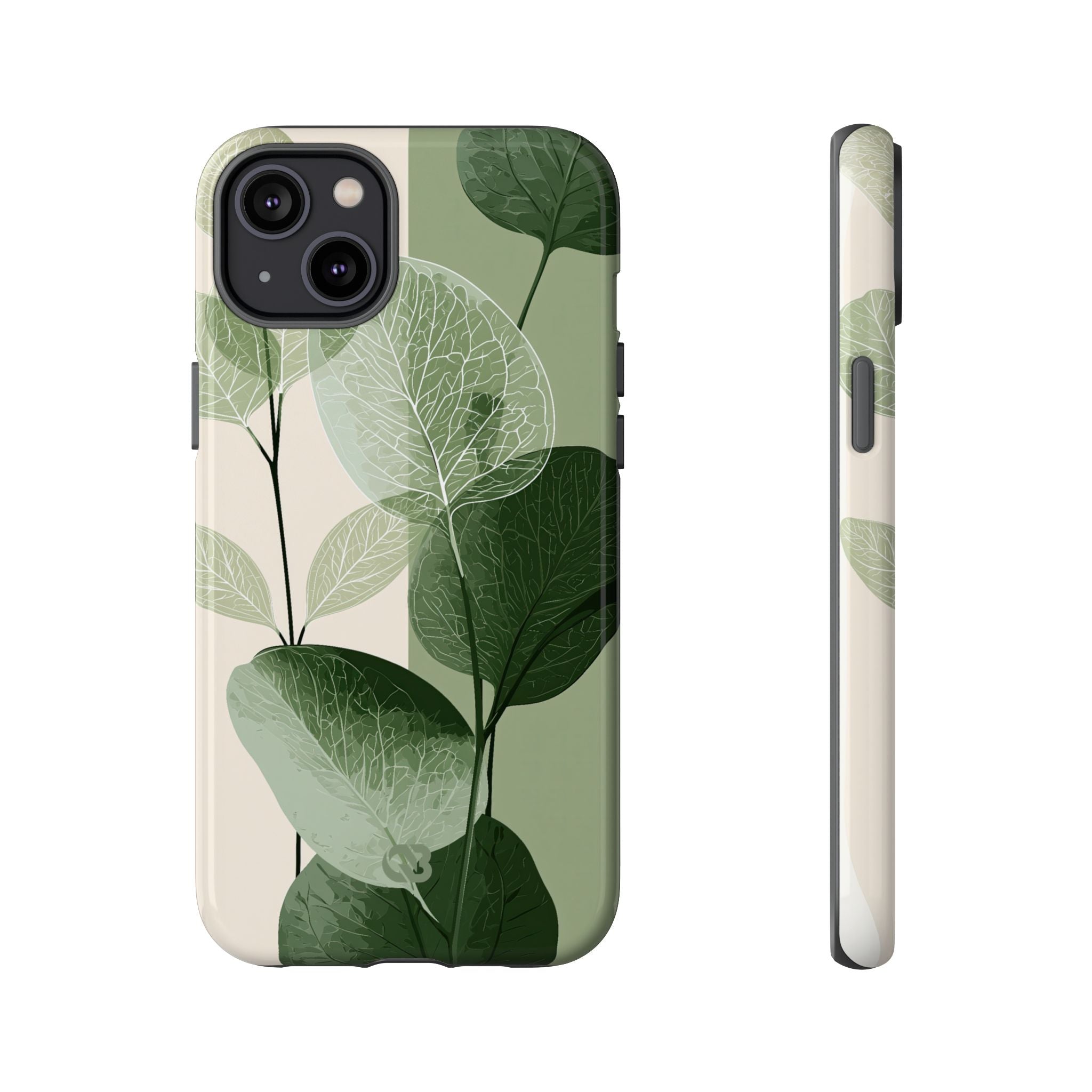 Green Tough Phone Case for iPhone - Sage Leaf Skeletals