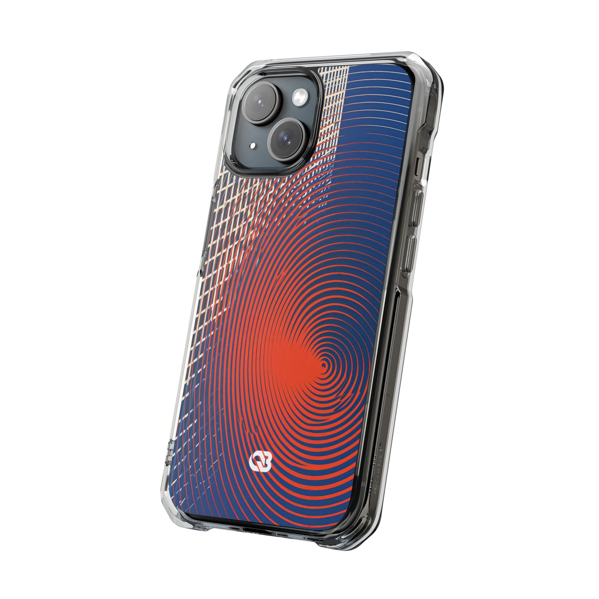Blue Impact MagSafe Phone Case for iPhone - Orange Orbit Grid